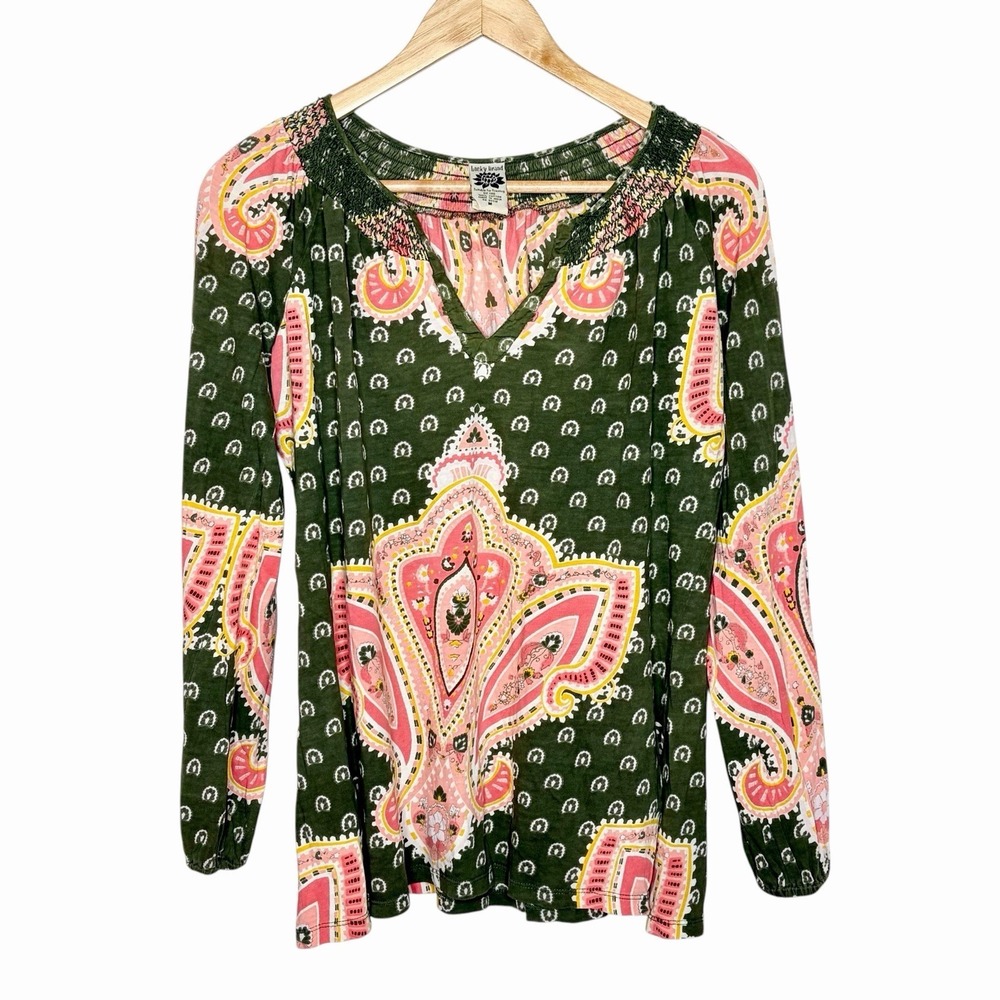 Lucky Brand Vintage Y2K Boho Knit Top Womens Size M Long Sleeve Colorful Indie